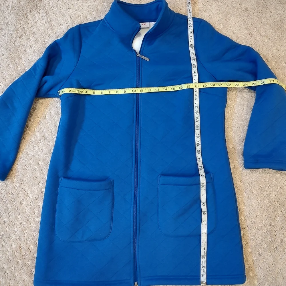 D&Co Denim&Company Blue Quilted Sherpa Stadium Coat Zip Up Pockets Medium